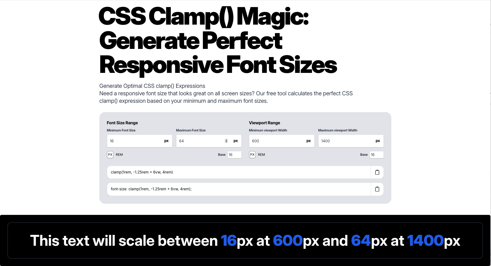 Responsive Font Size Generator